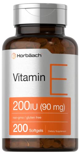 Vitamin E Supplement | 200 IU (90 mg) | 200 Softgel Capsules | Non-GMO and Gluten Free Formula | by Horbaach