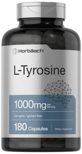 L-Tyrosine Supplement | 1000mg | 180 Capsules | Non-GMO and Gluten Free Formula | by Horbaach