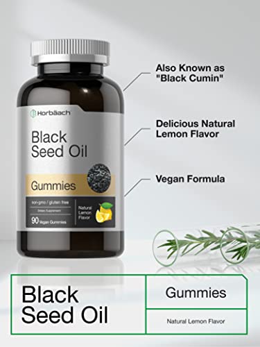 Blackseed Oil Gummies | 90 Count | Vegan, Non-GMO, and Gluten Free Formula | Nigella Sativa | Natural Lemon Flavor | by Horbaach