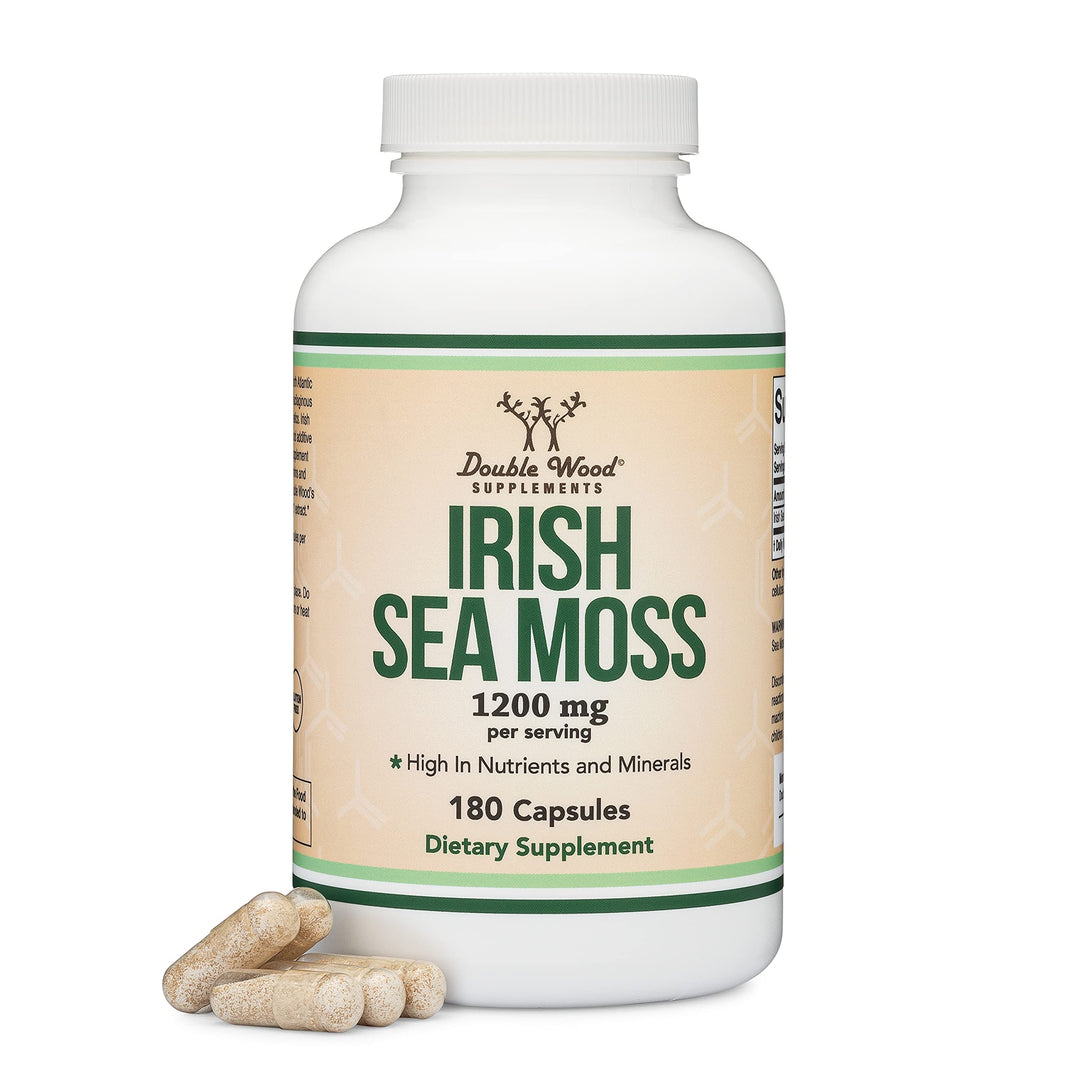 Irish Sea Moss Capsules, More Potent Than Sea Moss Gel Extract (180 Count, 1,200mg per Serving) (from Wildcrafted and Raw Chondrus Crispus) Nutrient Rich Superfood High in Minerals by Double Wood