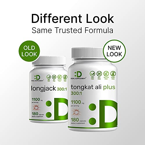 Tongkat Ali Extract 300:1 for Men, 180 Capsules, 1100mg Per Serving (with Horny Goat Weed)