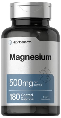 Magnesium 500mg | 180 Caplets | Vegetarian, Non-GMO, and Gluten Free Supplement | by Horbaach