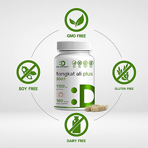 Tongkat Ali Extract 300:1 for Men, 180 Capsules, 1100mg Per Serving (with Horny Goat Weed)