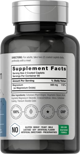 Magnesium 500mg | 180 Caplets | Vegetarian, Non-GMO, and Gluten Free Supplement | by Horbaach