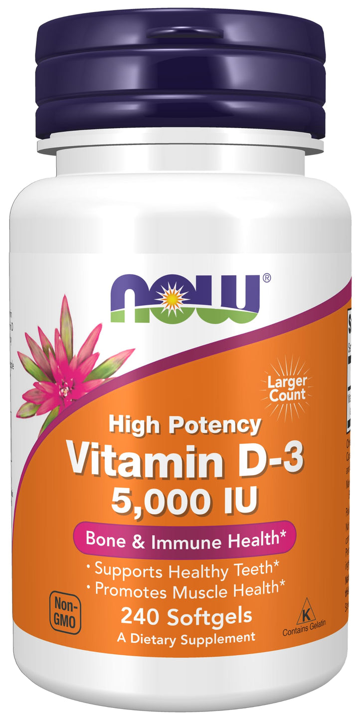 NOW Supplements, Vitamin D-3 5,000 IU, High Potency, Structural Support*, 240 Softgels