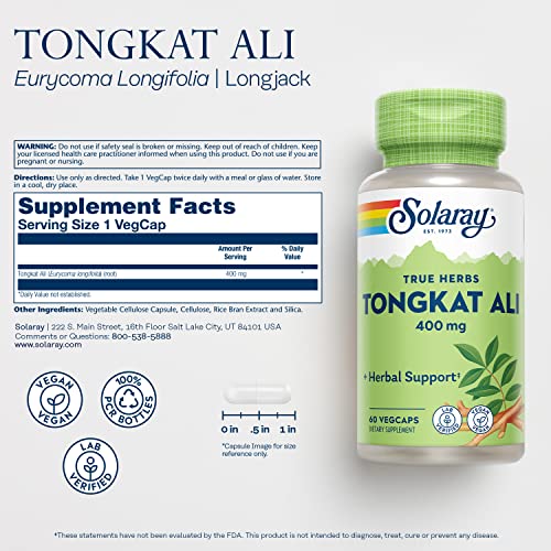 SOLARAY Tongkat Ali 400 mg, Vegan, Longjack Tongkat Ali for Men, 60 VegCaps