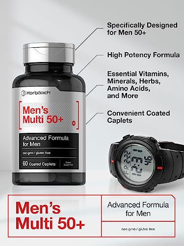 Men's Multivitamin 50 Plus | 60 Caplets | Non-GMO & Gluten Free Supplement | by Horbaach