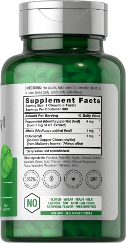 Chlorophyll Tablets | 300 Chewables | Natural Peppermint Flavor | Vegan, Non-GMO & Gluten Free | by Horbaach