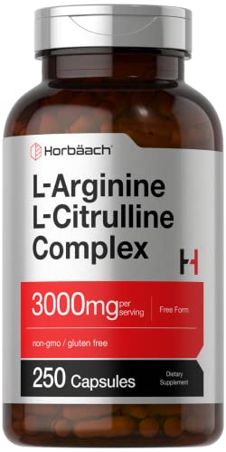 L-Arginine L-Citrulline Complex | 3000mg | 250 Capsules | Non-GMO, Gluten Free Supplement | by Horbaach