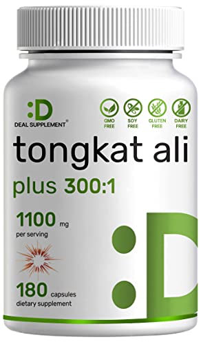 Tongkat Ali Extract 300:1 for Men, 180 Capsules, 1100mg Per Serving (with Horny Goat Weed)