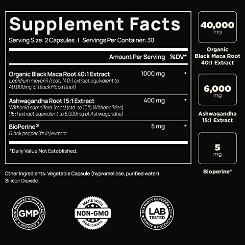 ELMNT 40,000mg 40x Strength Organic Black Maca Root w. Ashwagandha - 60 Pills