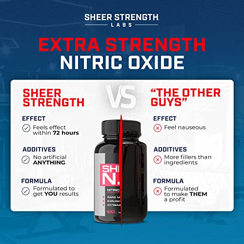 Sheer Strength Nitric Oxide Supplement - Muscle Building Nitric Oxide Booster with L Arginine and L Citrulline - Supports Vascularity & Energy - Promotes Muscle Growth & Pumps (7 Day Supply)