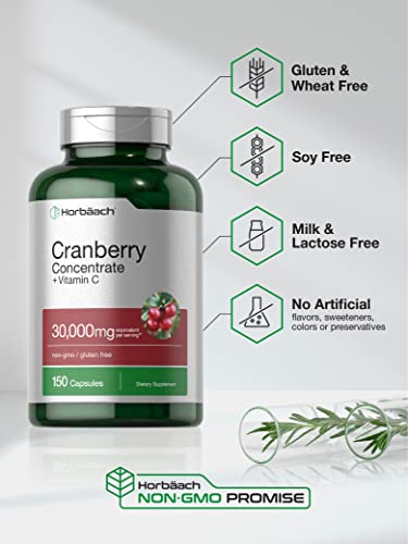 Cranberry Concentrate Extract + Vitamin C | 30,000mg | 150 Capsules | by Horbaach