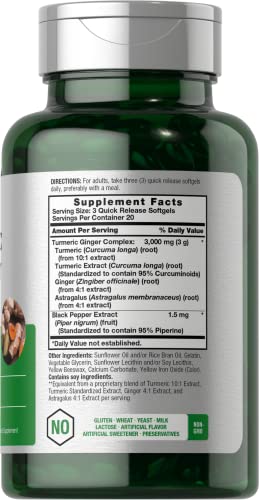 Turmeric and Ginger Supplement 3000 mg | 60 Softgel Capsules | Turmeric Curcumin Complex with Black Pepper Extract | Non-GMO, Gluten Free | by Horbaach