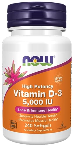 NOW Supplements, Vitamin D-3 5,000 IU, High Potency, Structural Support*, 240 Softgels