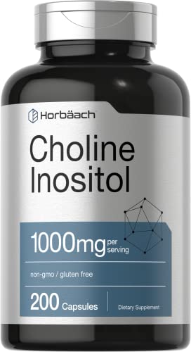 Choline Inositol 1000mg Supplement | 200 Capsules | Non-GMO, Gluten Free | by Horbaach