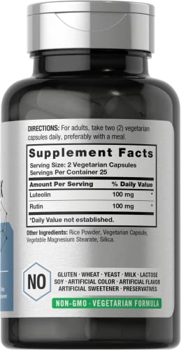 Luteolin Complex with Rutin | 50 Capsules | Vegetarian, Non-GMO & Gluten Free Flavonoid Formula | by Horbaach