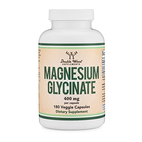 Magnesium Glycinate 400mg, 180 Capsules (Vegan Safe, Manufactured and Third Party Tested in The USA, Gluten Free, Non-GMO) High Absorption Magnesium by Double Wood Supplements