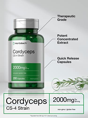 Cordyceps Capsules | 200 Count | by Horbaach