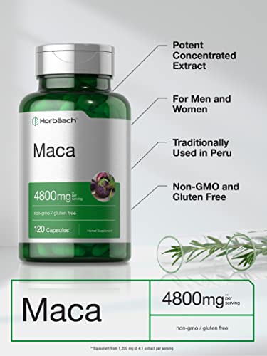 Maca Root Capsules | 120 Pills | High Potency Extract for Men and Women | Non-GMO and Gluten Free Formula | by Horbaach