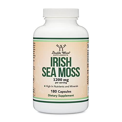 Irish Sea Moss Capsules, More Potent Than Sea Moss Gel Extract (180 Count, 1,200mg per Serving) (from Wildcrafted and Raw Chondrus Crispus) Nutrient Rich Superfood High in Minerals by Double Wood