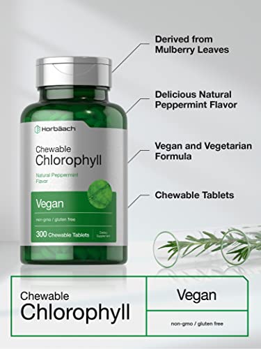 Chlorophyll Tablets | 300 Chewables | Natural Peppermint Flavor | Vegan, Non-GMO & Gluten Free | by Horbaach