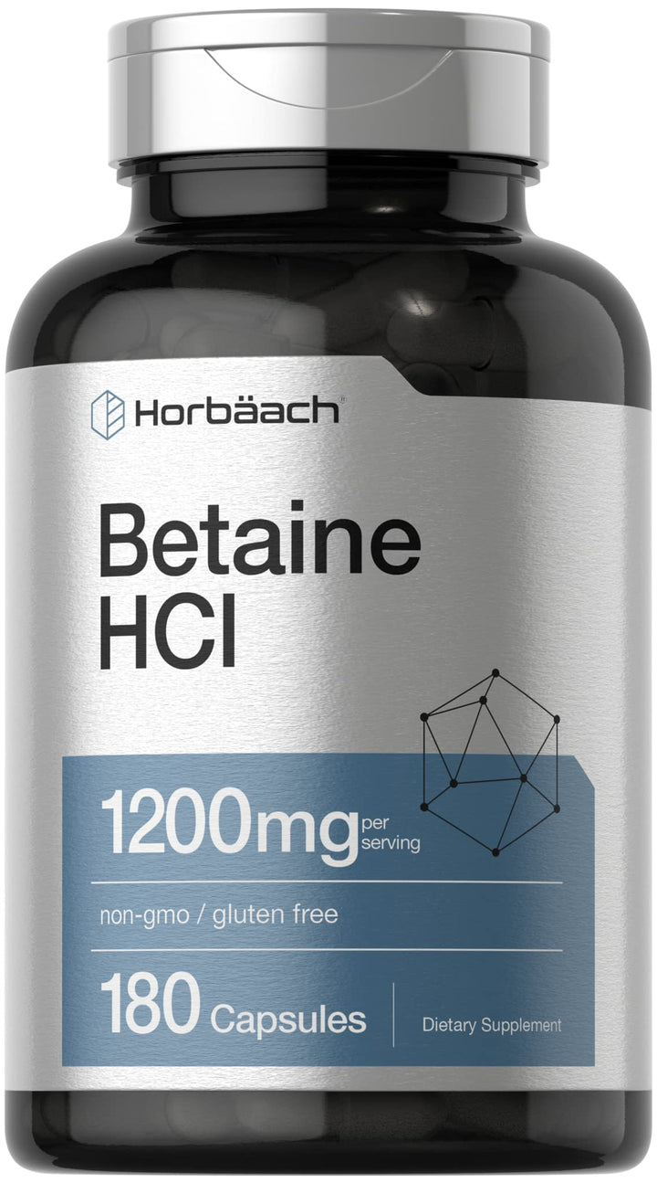 Betaine HCl 1200mg | 180 Capsules | Betaine Hydrochloride Supplement | Non-GMO, Gluten Free | by Horbaach