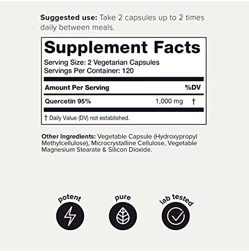 Toniiq Ultra High Purity Quercetin Capsules - 95%+ Highly Purified and Highly Bioavailable - 1000mg Per Serving - 240 Capsules Quercetin Supplement