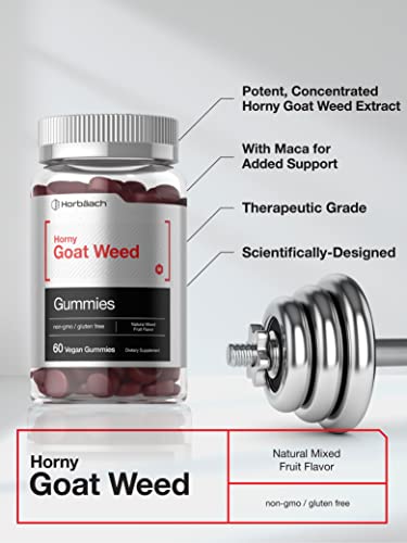 Horny Goat Weed Gummies | 60 Count | Vegan, Non-GMO, and Gluten Free Extract Formula with Maca | Natural Mixed Fruit Flavor | by Horbaach