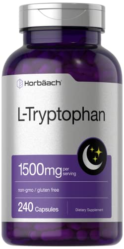 L Tryptophan 1500mg Capsules | 240 Count | Nighttime Formula | Non-GMO, Gluten Free Supplement | by Horbaach