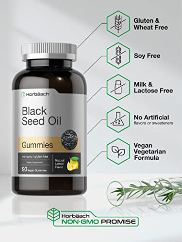 Blackseed Oil Gummies | 90 Count | Vegan, Non-GMO, and Gluten Free Formula | Nigella Sativa | Natural Lemon Flavor | by Horbaach