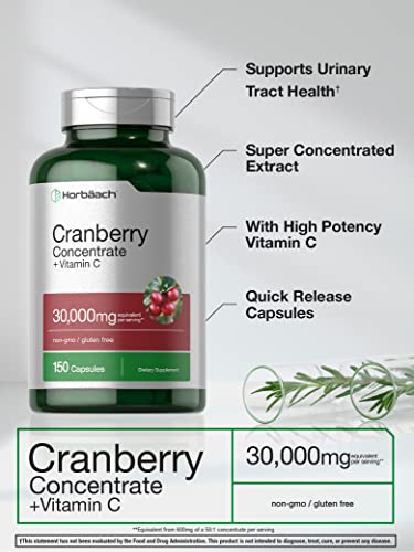 Cranberry Concentrate Extract + Vitamin C | 30,000mg | 150 Capsules | by Horbaach