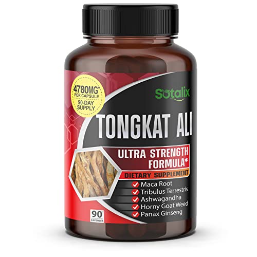 Premium Tongkat Ali 200:1 Extract (Longjack) 4780mg Ultra Potency with Maca Root Ginseng Tribulus Terrestris Ashwagandha - High Strength For Men Women-90 day supply (90 Count (Pack of 1))