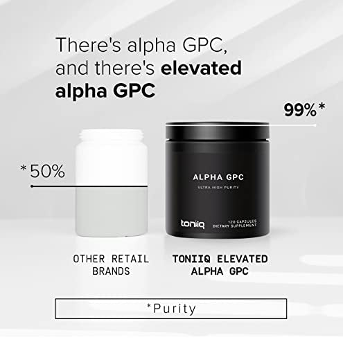 Toniiq Ultra High Purity Alpha GPC Capsules - 600mg Concentrated Formula - 99%+ Highly Purified and Highly Bioavailable Nootropic - 120 Capsules Alpha GPC Supplement