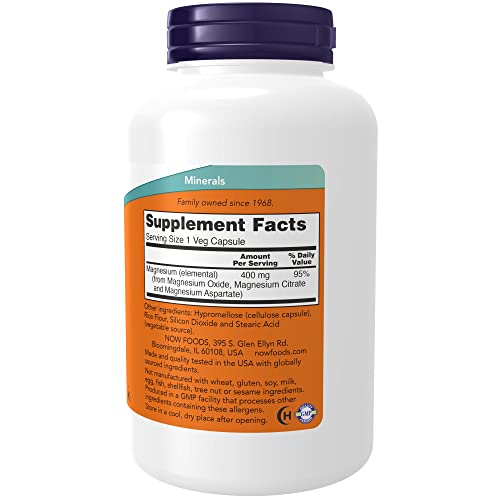 NOW Supplements, Magnesium 400 mg, Enzyme Function*, Nervous System Support*, 180 Veg Capsules